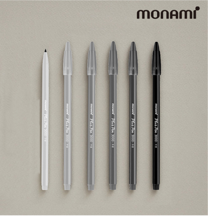 새로운 도착 Monami 플러스 펜 3000 방수 섬유 펜 그레이 시리즈 방수 내광성